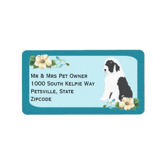 Oud Engels Sheepdog op Turquoise Floral Etiket