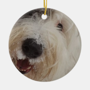 Oud Engels Sheepdog Ornament - Snow Face