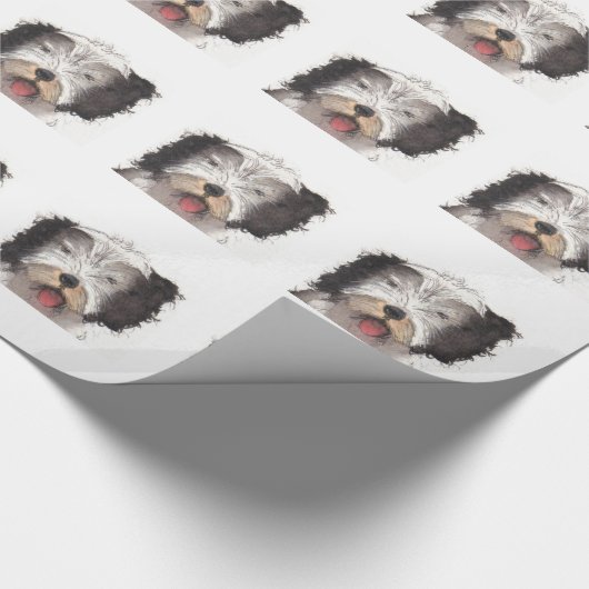 Oud Engels Sheepdog Puppy Cadeaupapier (Hoek)