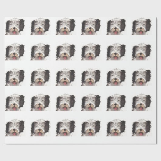 Oud Engels Sheepdog Puppy Cadeaupapier (Vlak)