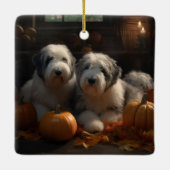 Oud Engels Sheepdog Puppy Herfst Delight Pompoen Keramisch Ornament (Achterkant)