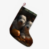 Oud Engels Sheepdog Puppy Herfst Delight Pompoen Kleine Kerstsok (Voorkant (Hangend))