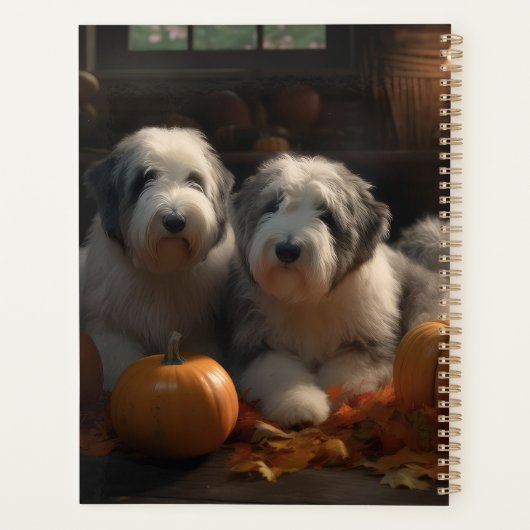 Oud Engels Sheepdog Puppy Herfst Delight Pompoen Planner (Achterkant)