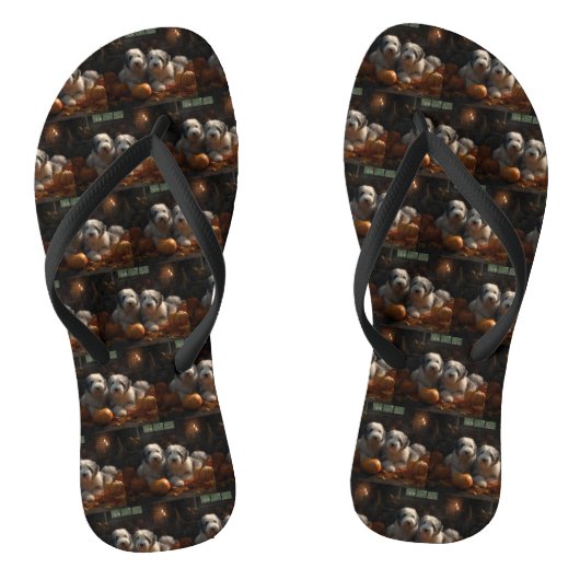 Oud Engels Sheepdog Puppy Herfst Delight Pompoen Teenslippers (Voetbed)