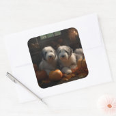 Oud Engels Sheepdog Puppy Herfst Delight Pompoen Vierkante Sticker (Envelop)