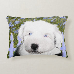 Oud Engels Sheepdog Puppy Painting - Dog Art Accent Kussen