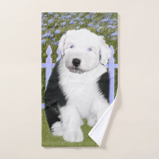 Oud Engels Sheepdog Puppy Painting - Dog Art Bad Handdoek (Handdoek)