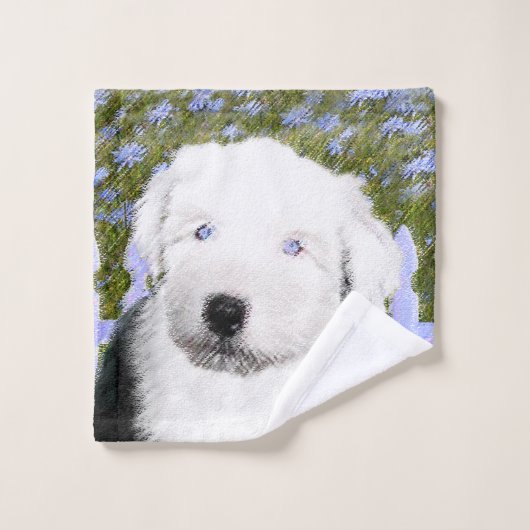 Oud Engels Sheepdog Puppy Painting - Dog Art Bad Handdoek (Wasdoekje)
