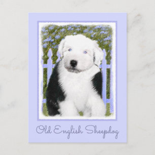 Oud Engels Sheepdog Puppy Painting - Dog Art Briefkaart