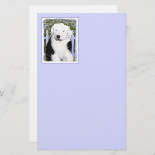 Oud Engels Sheepdog Puppy Painting - Dog Art Briefpapier (Voorkant / Achterkant)