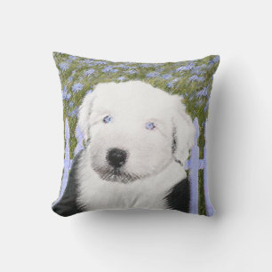 Oud Engels Sheepdog Puppy Painting - Dog Art Buitenkussen