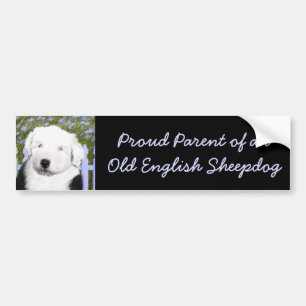 Oud Engels Sheepdog Puppy Painting - Dog Art Bumpersticker