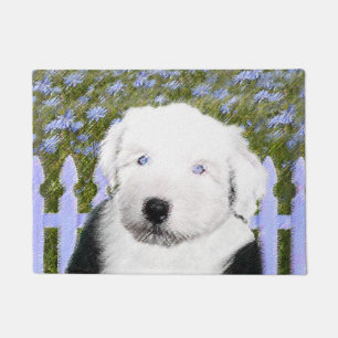 Oud Engels Sheepdog Puppy Painting - Dog Art Deurmat