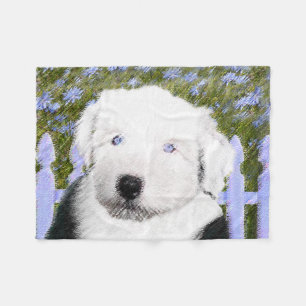 Oud Engels Sheepdog Puppy Painting - Dog Art Fleece Deken