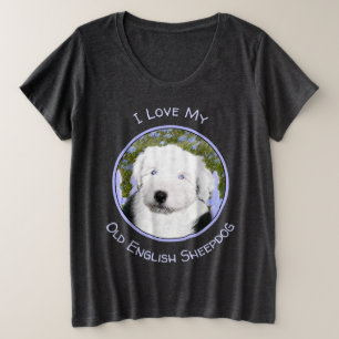 Oud Engels Sheepdog Puppy Painting - Dog Art Grote Maat T-shirt