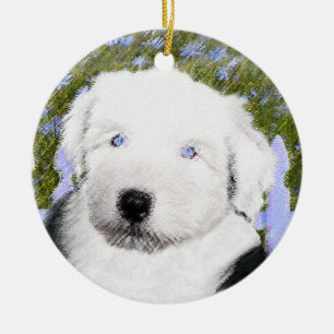 Oud Engels Sheepdog Puppy Painting - Dog Art Keramisch Ornament