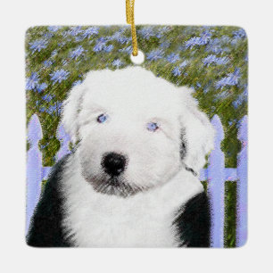 Oud Engels Sheepdog Puppy Painting - Dog Art Keramisch Ornament
