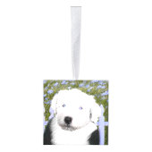 Oud Engels Sheepdog Puppy Painting - Dog Art Kubus Ornament (Rechts)