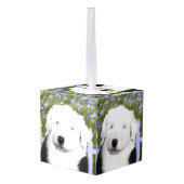 Oud Engels Sheepdog Puppy Painting - Dog Art Kubus Ornament (Achter hoekig)