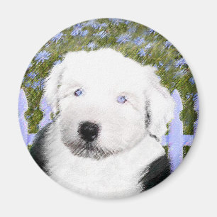 Oud Engels Sheepdog Puppy Painting - Dog Art Magneet