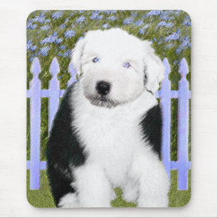 Oud Engels Sheepdog Puppy Painting - Dog Art Muismat