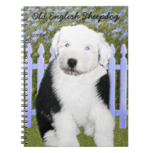 Oud Engels Sheepdog Puppy Painting - Dog Art Notitieboek