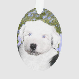 Oud Engels Sheepdog Puppy Painting - Dog Art Ornament