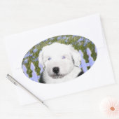 Oud Engels Sheepdog Puppy Painting - Dog Art Ovale Sticker (Envelop)