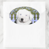 Oud Engels Sheepdog Puppy Painting - Dog Art Ovale Sticker (Tas)