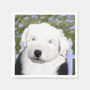 Oud Engels Sheepdog Puppy Painting - Dog Art Servetten