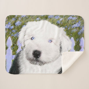 Oud Engels Sheepdog Puppy Painting - Dog Art Sherpa Deken