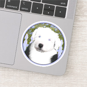 Oud Engels Sheepdog Puppy Painting - Dog Art Sticker