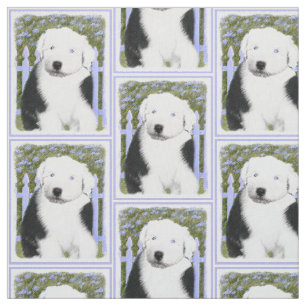 Oud Engels Sheepdog Puppy Painting - Dog Art Stof