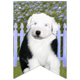 Oud Engels Sheepdog Puppy Painting - Dog Art Vlaggetjes