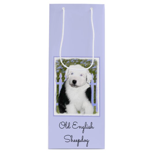 Oud Engels Sheepdog Puppy Painting - Dog Art Wijn Cadeautas (Voorkant)