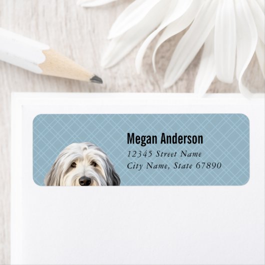 Oud Engels Sheepdog retour adres labels (Insitu)