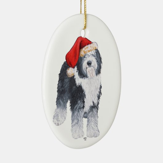 Oud Engels Sheepdog Santa Hat Keramisch Ornament (Rechts)