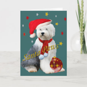 Oud Engels Sheepdog Santa Paws Feestdagen Kaart