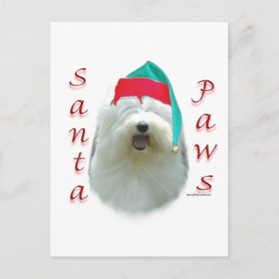 Oud Engels Sheepdog Santa Paws Feestdagenkaart