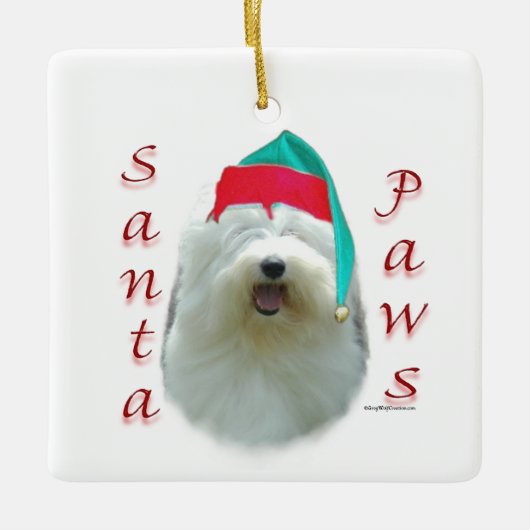 Oud Engels Sheepdog Santa Paws Keramisch Ornament (Voorkant)