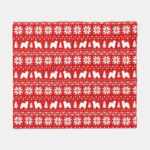 Oud Engels Sheepdog Silhouettes kerstpatroon Fleece Deken