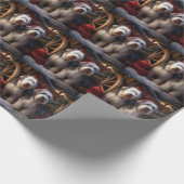 Oud Engels Sheepdog Snowy Sleigh Kerst Decor Cadeaupapier (Hoek)