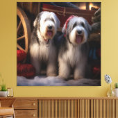 Oud Engels Sheepdog Snowy Sleigh Kerst Decor Canvas Afdruk (Insitu (Woonkamer))