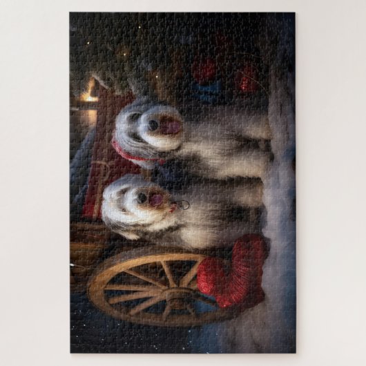 Oud Engels Sheepdog Snowy Sleigh Kerst Decor Legpuzzel (Verticaal)