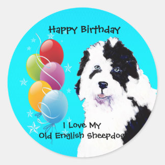 Oud Engels Sheepdog - Verjaardagsballon Glossy Ronde Sticker
