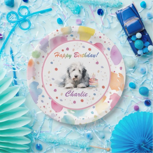 Oud Engels Sheepdog Waterverf Papier Bord (Feest)