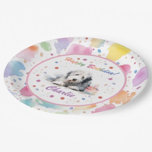 Oud Engels Sheepdog Waterverf Papier Bord (Gekanteld)