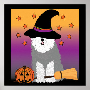 Oud Engels Sheepdog Witch Poster