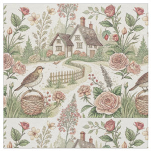 Oud Engelse Cottage Tuin Vogel Bloemmotief Stof