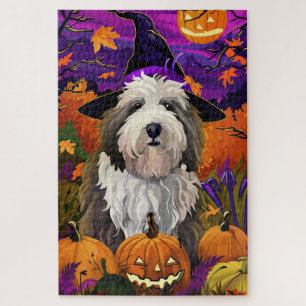Oud-Engelse herdershond Halloween Heks Pompoen Legpuzzel
